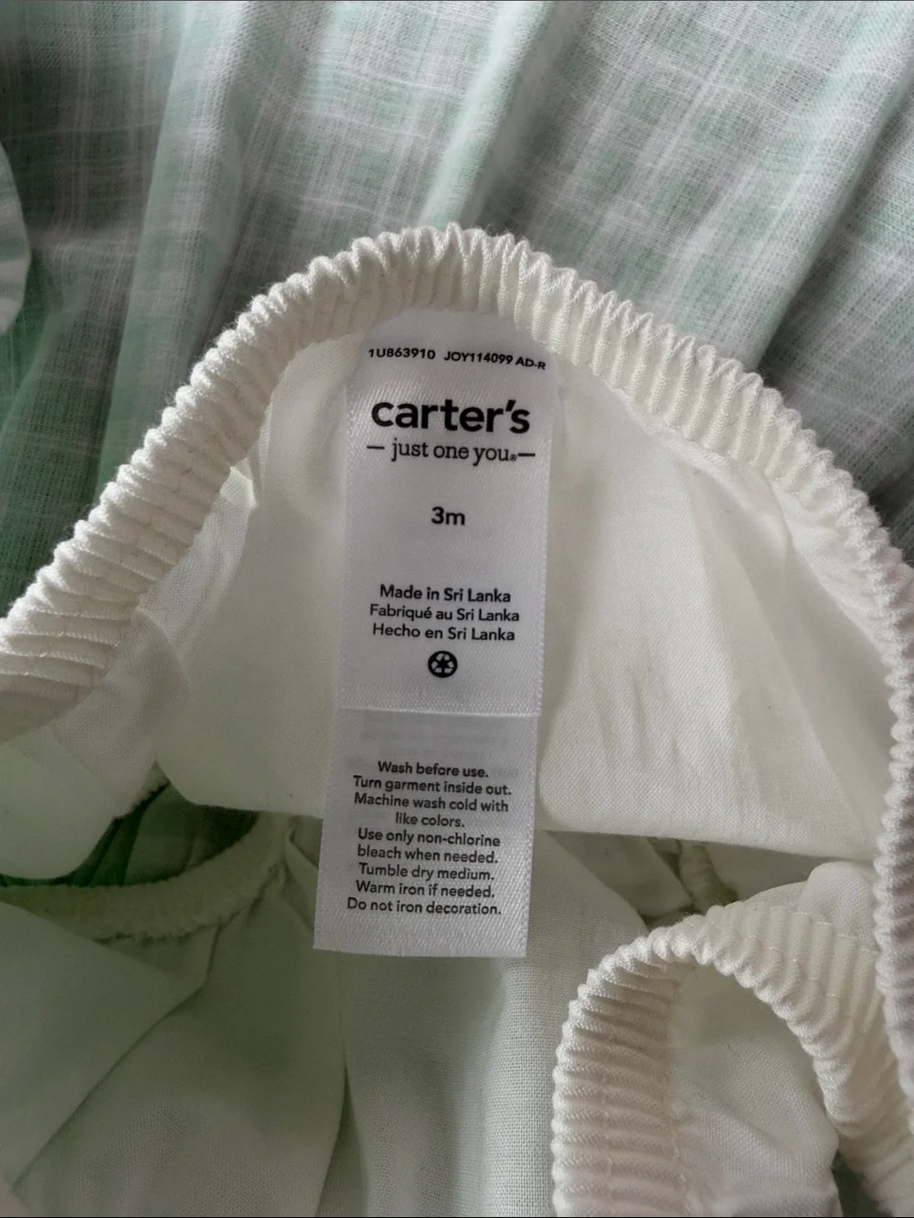Carter's Just One You Baby Girls' Gingham Dress Green Plaid Size 3M NWT